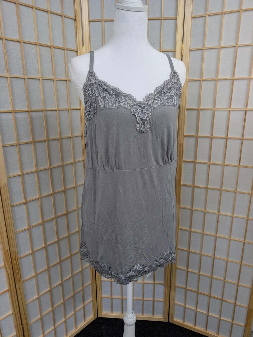 Lace Trim Cami retro Y2K style gray Plus Size 14/16 fairy whimsygoth coquette